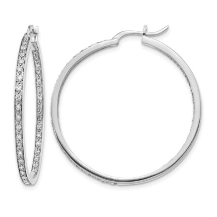 14k White Gold Diamond In/Out Hoop Earrings