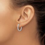 10k White Gold Polished Diamond In/Out Hinged Hoop Earrings - Image 3