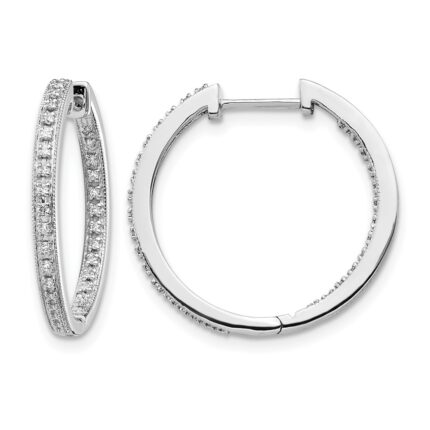 10k White Gold Polished Diamond In/Out Hinged Hoop Earrings