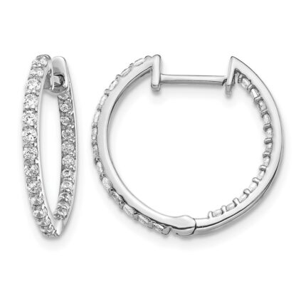 14k White Gold Diamond In/Out Hinged Hoop Earrings