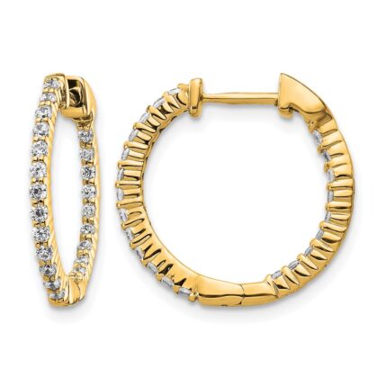 10k Gold Polished Diamond In/Out Hinged Hoop Earrings