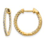 14k Gold Polished Diamond In/Out Hinged Hoop Earrings