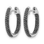 10k White Gold, All Black Diamond In/Out Hoop Earrings - Image 2