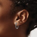 10k White Gold, All Black Diamond In/Out Hoop Earrings - Image 3