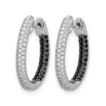 14k White Gold Black and White Diamond In/Out Hoop Earrings - Image 2