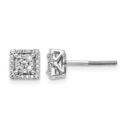 14k White Gold 1/4 carat Diamond Cluster Square Screwback Post Earrings