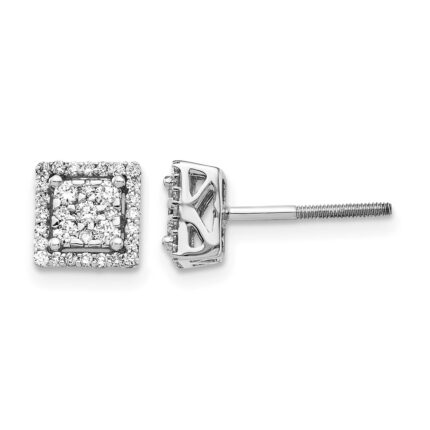 14k White Gold 1/3 carat Diamond Cluster Square Screwback Post Earrings