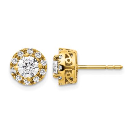 14k Yellow Gold 1 carat Lab Grown Diamond VS/SI+ G+ Halo Post Earrings