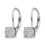 14k White Gold 1/6 carat Diamond Cluster Leverback Earrings - Image 2