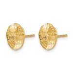14k Small Textured Circle Diamond Post Earrings - Image 2