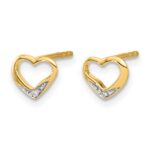 14k and Rhodium Diamond Heart Post Earrings - Image 2