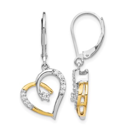14k Two Tone 1/5 carat Lab Grown Diamond VS/SI+ G+ Complete Dangle Heart Leverback Earrings