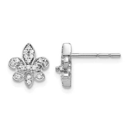 14k White Gold Diamond Fleur de Lis Post Earrings