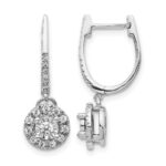 14k White Gold 1/3 carat Diamond Round Cluster Dangle Hinged Hoop Earrings