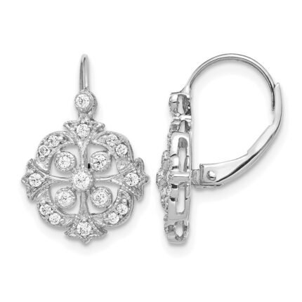 14k White Gold 1/3 carat Diamond Vintage-style Leverback Earrings