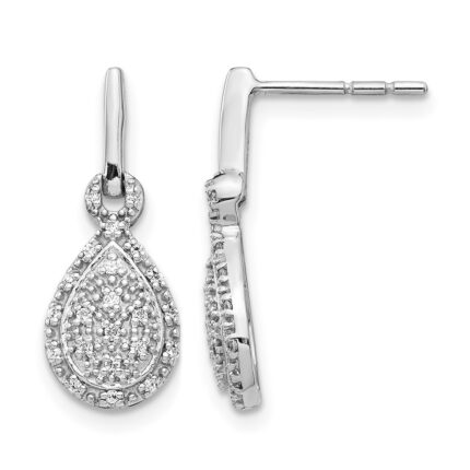 14k White Gold 1/6 carat Diamond Teardrop Dangle Post Earrings
