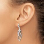 14k White Gold 1/4 carat Diamond Hinged Hoop Leaf Design Dangle Earrings - Image 3