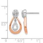14k White and Rose Gold 1/5 carat Diamond Teardrop Post Dangle Earrings - Image 4