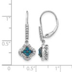14k White Gold 3/8 carat White and Blue Diamond Dangle Leverback Earrings - Image 4