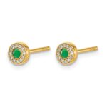 14k Diamond and 2.3mm Round Emerald Halo Post Earrings - Image 2