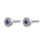 14k White Gold Diamond and 2.3mm Round Sapphire Halo Post Earrings - Image 2