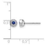 14k White Gold Diamond and 2.3mm Round Sapphire Halo Post Earrings - Image 4