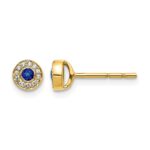 14k Diamond and 2.3mm Round Sapphire Halo Post Earrings