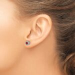 14k White Gold 3.5mm Round Blue Ruby and Diamond Halo Post Earrings - Image 3
