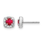 14k White Gold 1/5 carat Lab Grown Diamond VS/SI+ G+ and Created Ruby Complete Square Halo Post Earrings