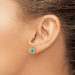 14k White Gold 5x3mm Oval Emerald and Diamond Halo Post Earrings - Image 3