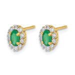 14k 1/5 carat Lab Grown Diamond VS/SI+ G+ and Oval Created Emerald Complete Halo Post Earrings - Image 2
