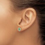14k 5x3mm Oval Emerald and Diamond Halo Post Earrings - Image 3