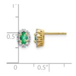 14k 5x3mm Oval Emerald and Diamond Halo Post Earrings - Image 4