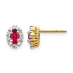 14k 1/5 carat Lab Grown Diamond VS/SI+ G+ and Oval Created Ruby Complete Halo Post Earrings