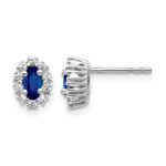 10k White Gold Diamond and Sapphire Oval Halo Earrings