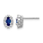 14k White Gold 5x3mm Oval Sapphire and Diamond Halo Post Earrings