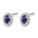 14k White Gold 1/5 carat Lab Grown Diamond VS/SI+ G+ and Oval Created Sapphire Halo Post Earrings - Image 2