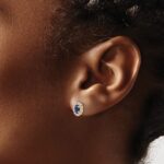 14k 5x3mm Oval Sapphire and Diamond Halo Post Earrings - Image 3