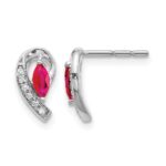 14k White Gold 5x2.5mm Marquise Ruby and Diamond Curved Post Earrings