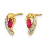 14k 5x2.5mm Marquise Ruby and Diamond Curved Post Earrings - Image 2