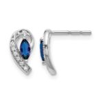 14k White Gold 5x2.5mm Marquise Sapphire and Diamond Curved Post Earrings
