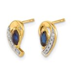 14k 5x2.5mm Marquise Sapphire and Diamond Curved Post Earrings - Image 2