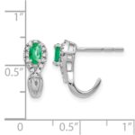 14k White Gold 5x3mm Oval Emerald and Diamond J-Hoop Post Earrings - Image 4