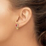 14k 5x3mm Oval Ruby and Diamond J-Hoop Post Earrings - Image 3