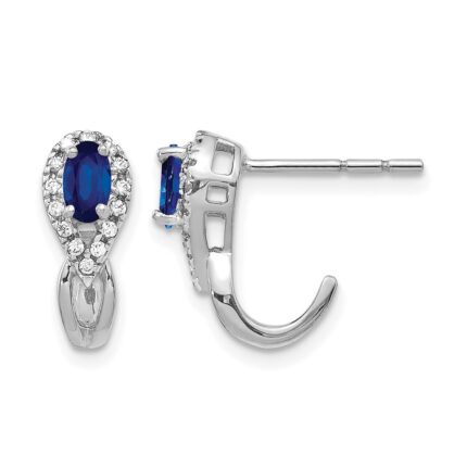 10k White Gold Diamond and Sapphire J Hoop Post Earrings