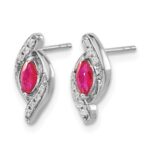 14k White Gold 5x2.5mm Marquise Ruby and Diamond Post Earrings - Image 2