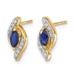 14k 5x2.5mm Marquise Sapphire and Diamond Post Earrings - Image 2