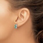 14k White Gold Polished Diamond and Emerald J-Hoop Post Earrings - Image 3