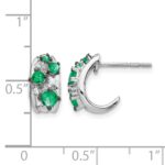 14k White Gold Polished Diamond and Emerald J-Hoop Post Earrings - Image 4