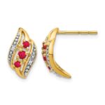14k Polished Siam Ruby and Diamond Curve Post Earrings